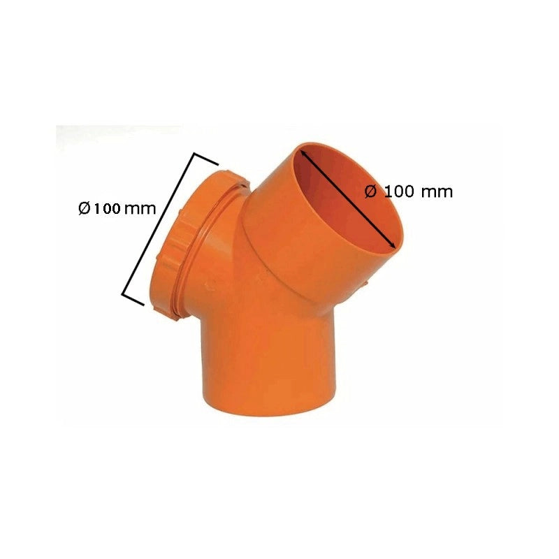 Curva 45° con tappo per ispezione in pvc : Colore - Arancio, Diametro - 100 (con tappo Ø100)