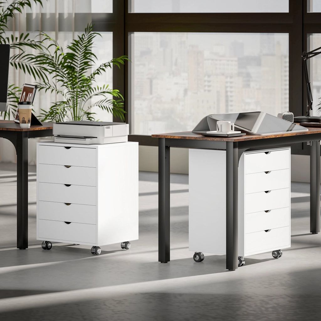 Cassettiera da Ufficio con 5 Cassetti ¨C Zephmum ¨C Bianco 50x40x67.5 cm
