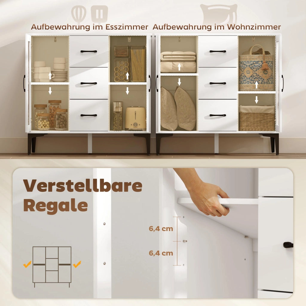 Cassettiera Moderna con Ante Vetro e 3 Cassetti ¨C Zephmum ¨C Bianco in MDF 80x40x100