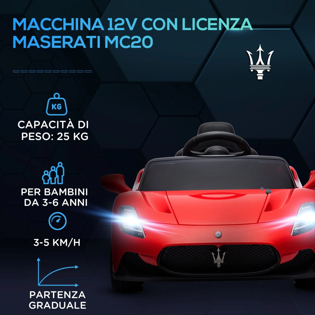 Macchina Elettrica per Bambini Licenza Maserati MC20 Velocità 3-5km/h Rosso