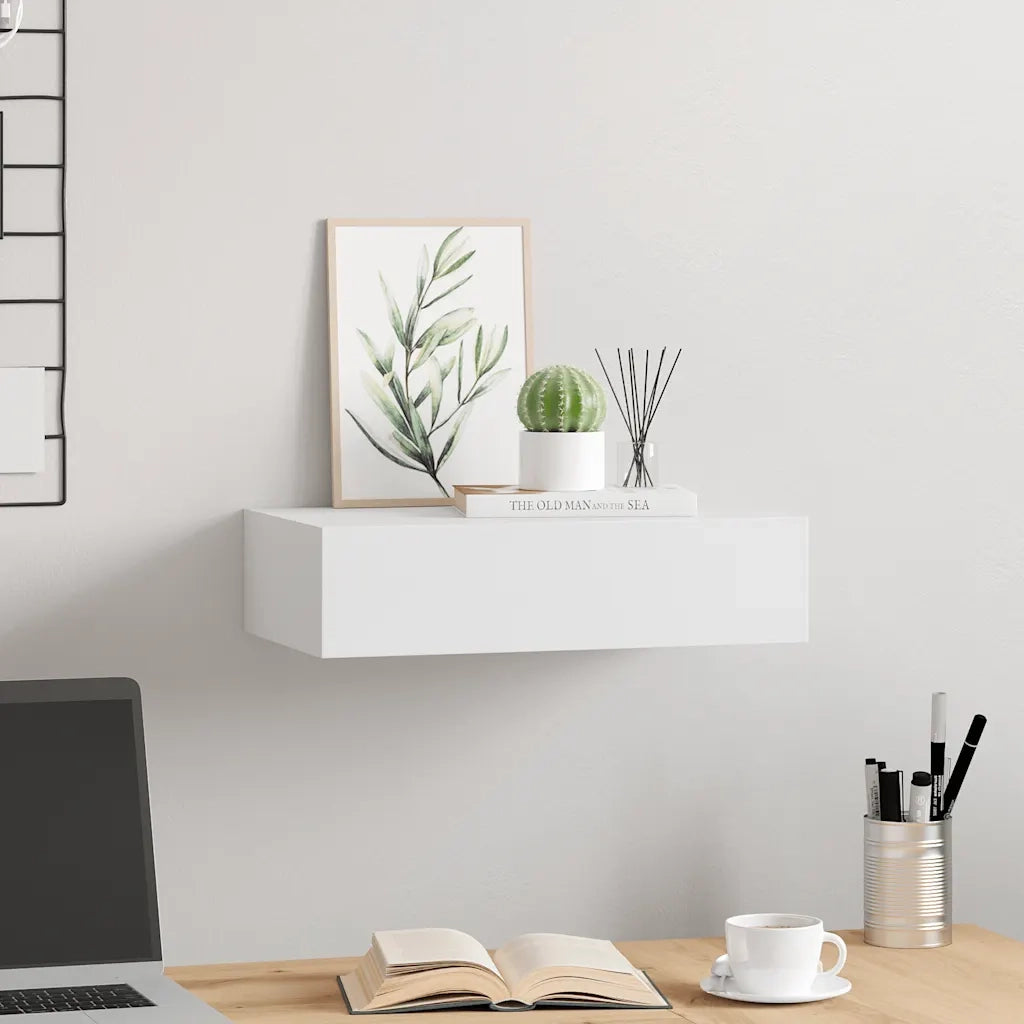 Scaffale con Cassetti da Parete | Mensola sospesa Bianco 40x23,5x10 cm in MDF