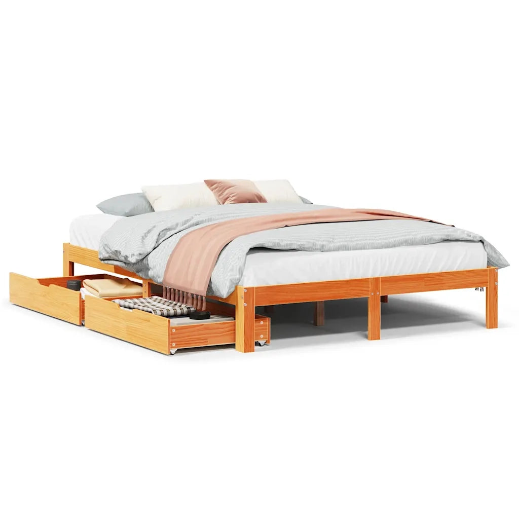Giroletto Cassetti Marrone Cera 120x190 cm Legno Massello Pino