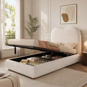 Letto singolo in bouclé beige 90x200 sollevamento idraulico doghe testiera
