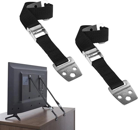 Cinture di sicurezza per mobili - Riem di controbilancio per TV - Riem di sicurezza per mobili regolabile - Sicurezza per bambini - Comparto per TV - Comparto per ufficio - Nero.