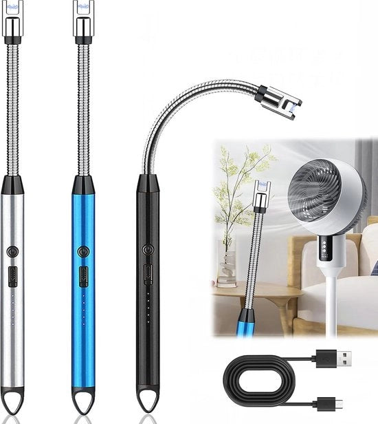 Set di Accenditore Plasma Elettrico - Accenditore USB Ricaricabile - Lungo Accenditore con Chiusura di Sicurezza per Cucina, Campeggio e Barbecue