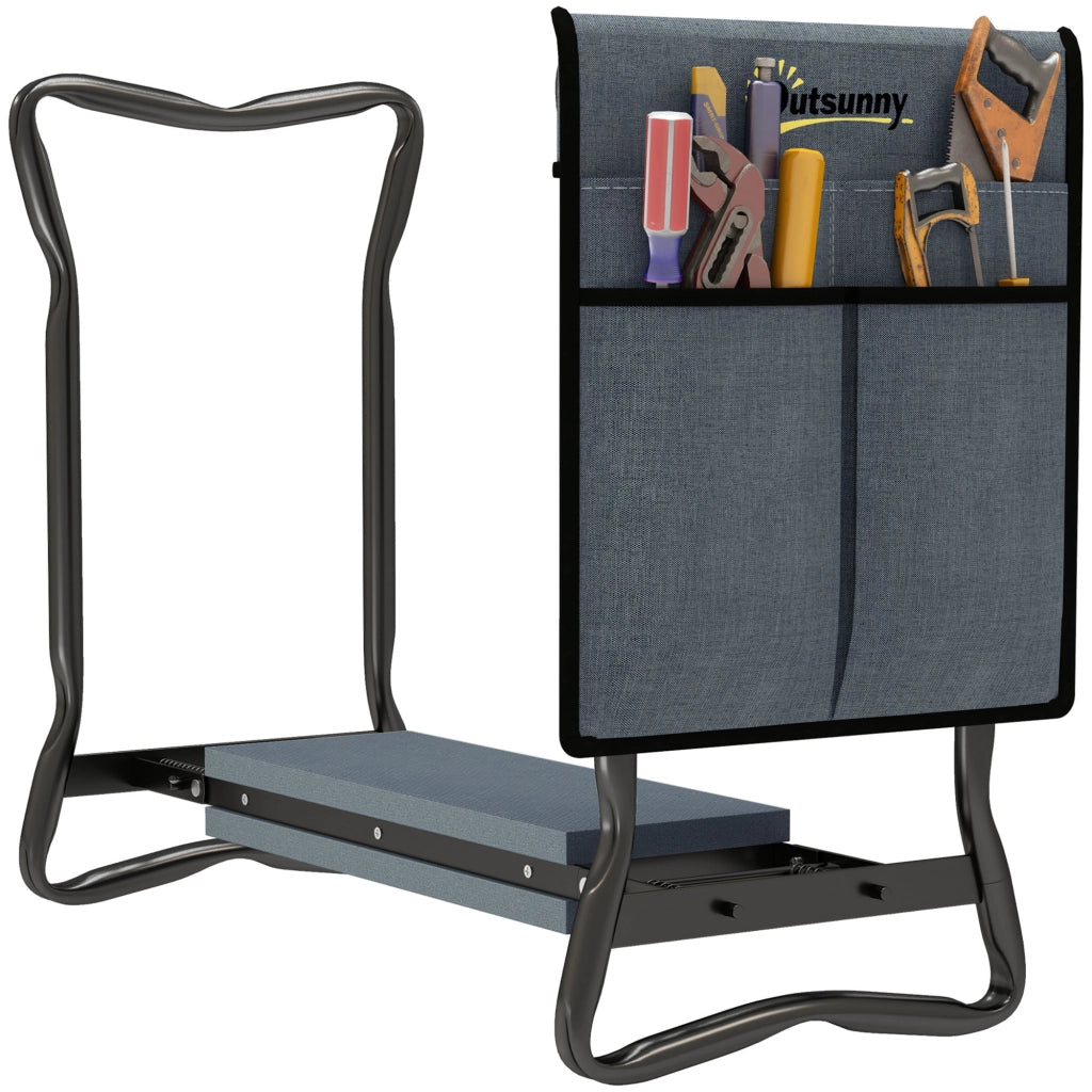 Sgabello Pieghevole Giardino con Cuscino e Sacco Attrezzi ¨C zephmum ¨C Grigio