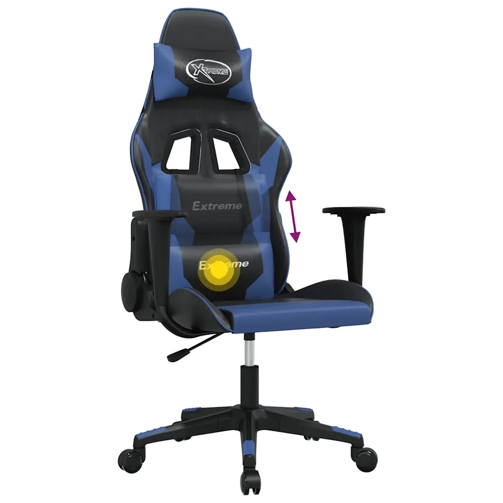 Sedia da Gaming | Sedia da e-sports Massaggiante Nero e Blu in Similpelle