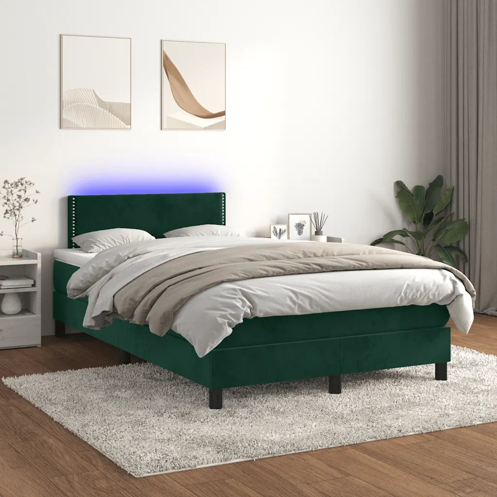 Letto a Molle con Materasso e LED Verde Scuro 120x190cm Velluto