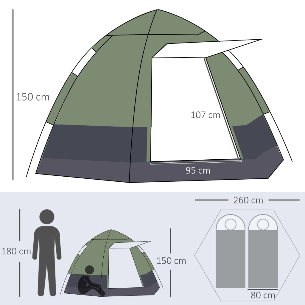 Tenda da campeggio pop up 3-4 persone ¨C zephmum ¨C verde grigio 260x260x150 cm