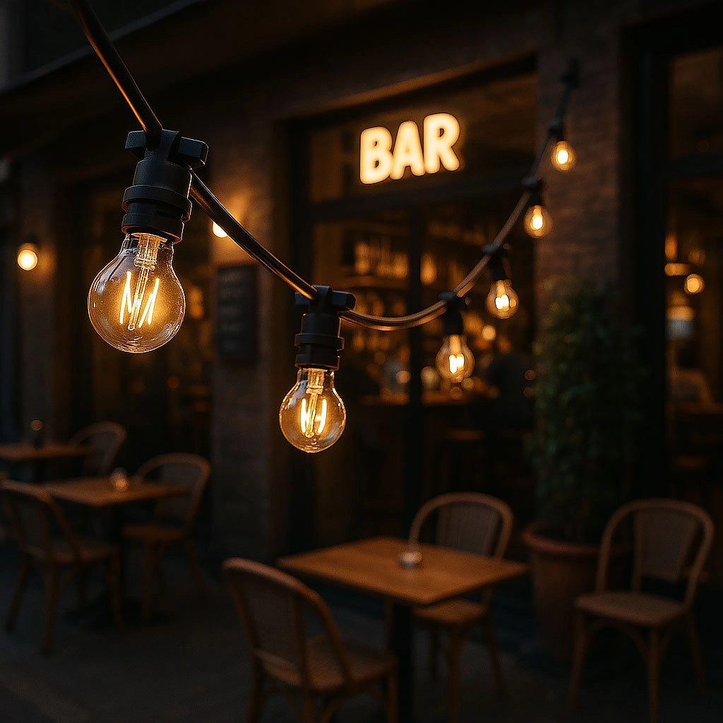 CATENA LUMINOSA LED 10M 10 PORTALAMPADA E27 PROLUNGABILE IP54 PER ESTERNI - IDEALE PER FESTE EVENTI E DECORAZIONI NATALIZIE