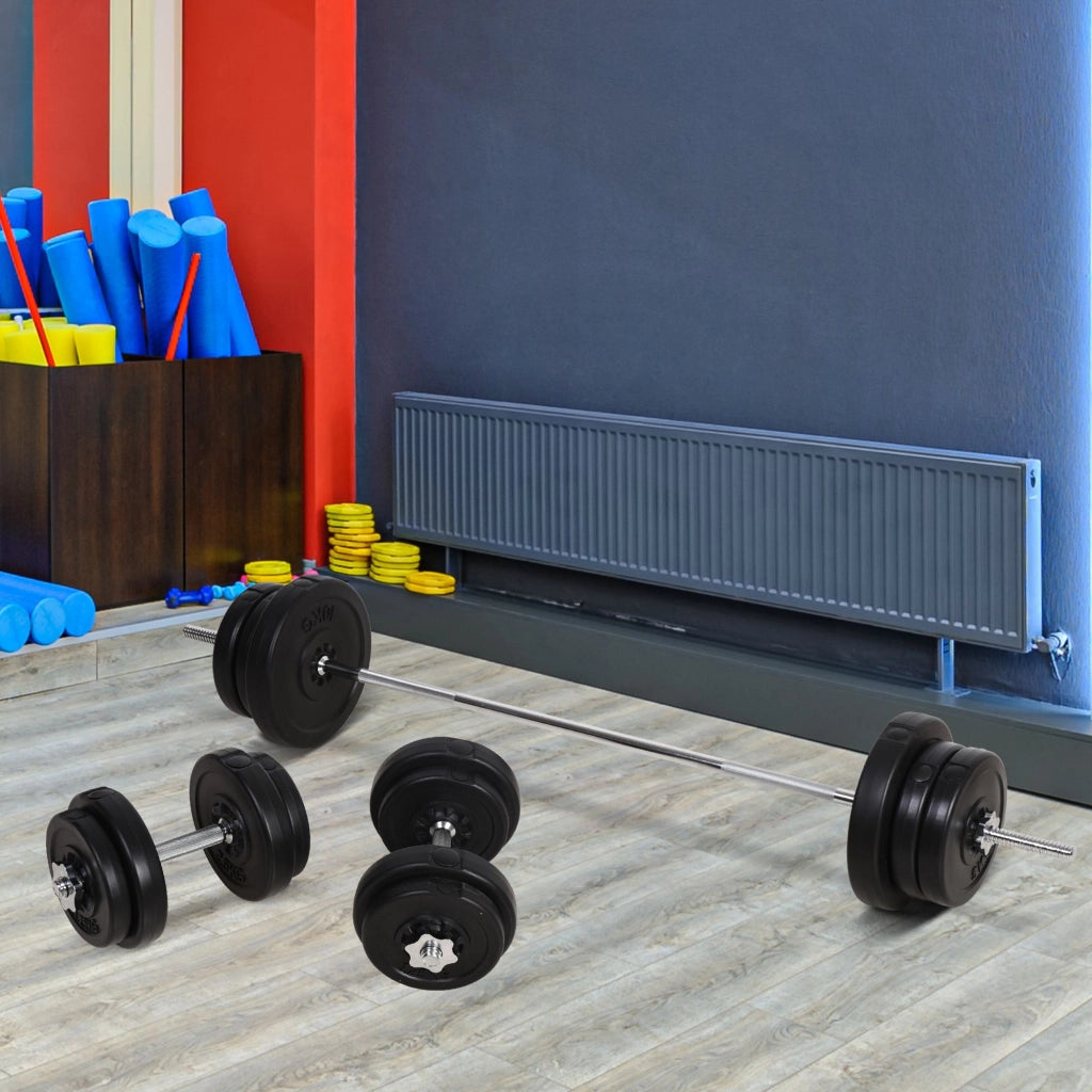 Set di Pesi 55 kg con Mancuernas e Barra ¨C zephmum ¨C Nero, Ajustable, 170 cm