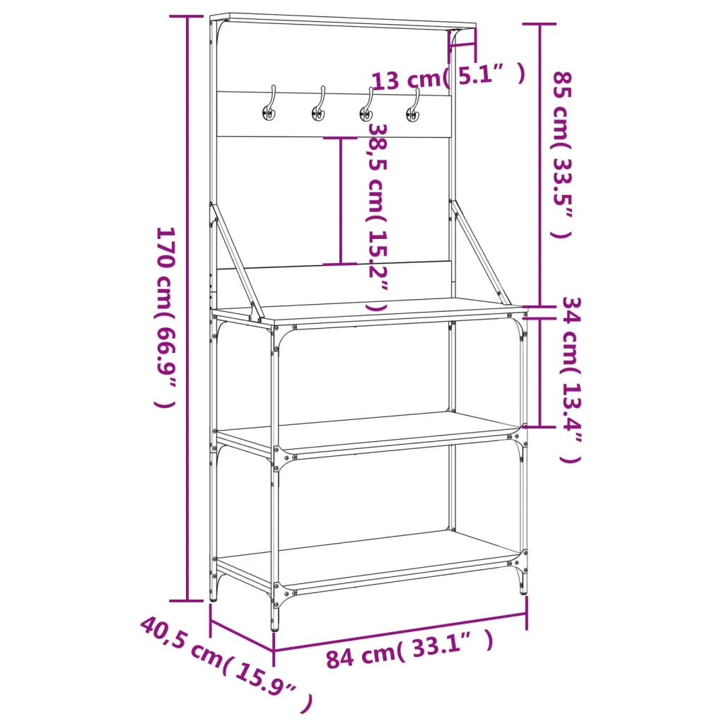 Scaffale Cucina Ganci 4Ripiani Rovere Marrone Legno Multistrato 838962