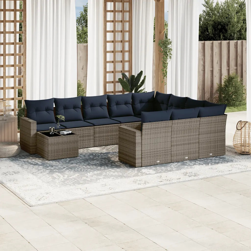 Set Divani da Giardino 11 pz con Cuscini Grigio in Polyrattan 3219521