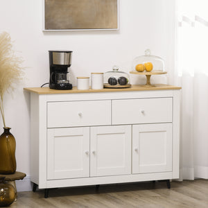 Credenza Buffet 117x35x80 cm con 2 Cassetti e 2 Armadietti in Legno Bianco e color Legno