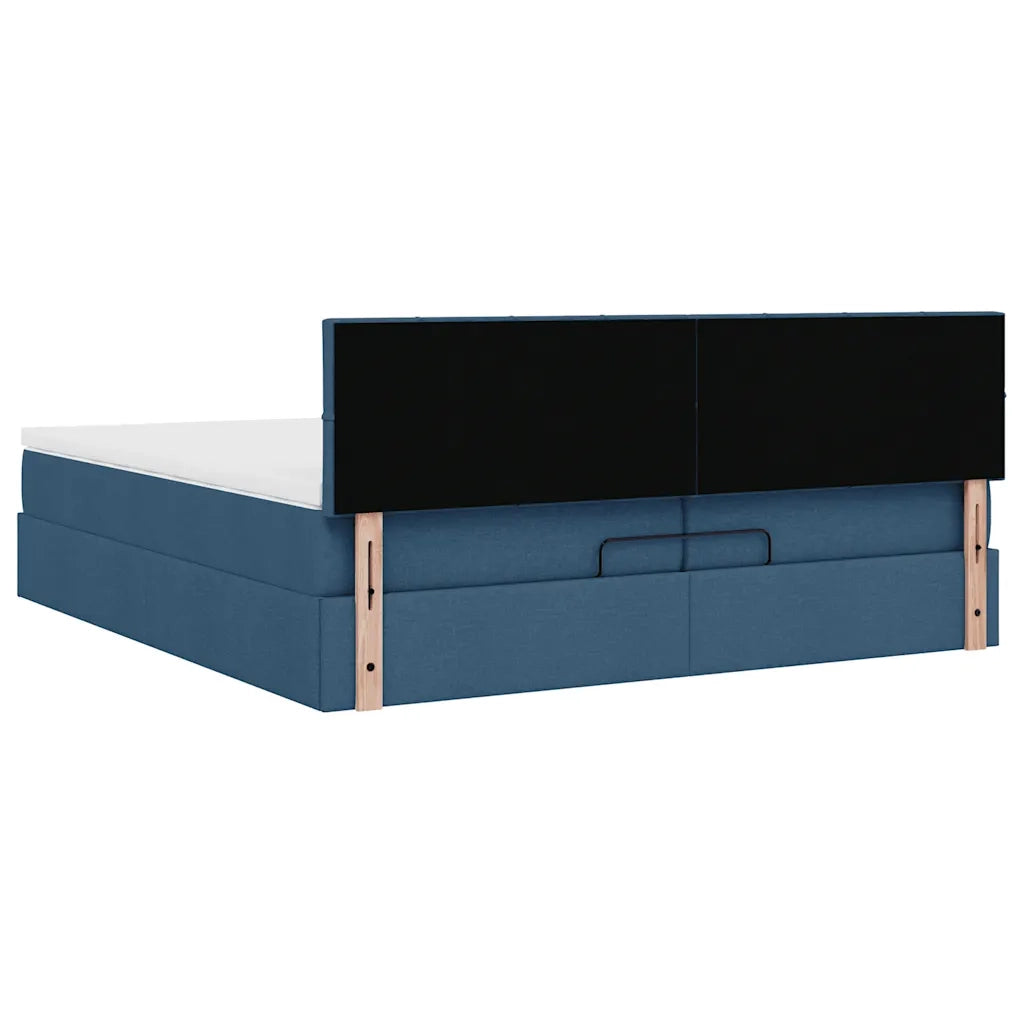 Struttura Letto Pouf con Materassi Blu 200x200 cm in Tessuto 3312339