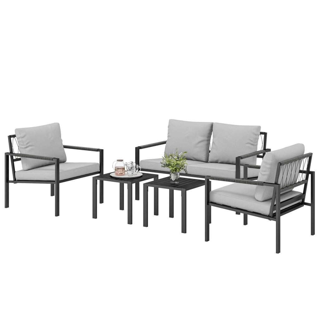 Set divano da giardino con tavolino ¨C Zephmum ¨C PolyRattan grigio chiaro 4 posti