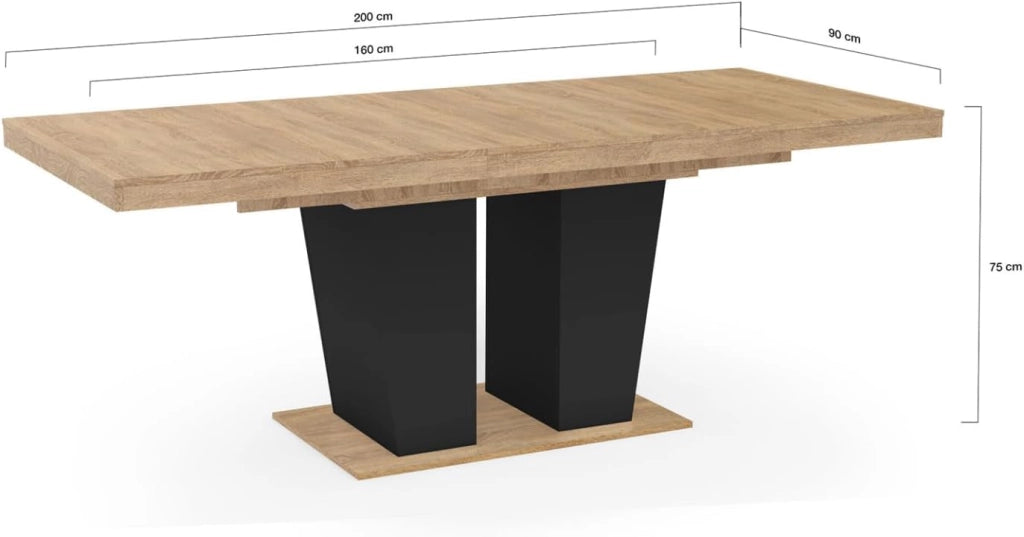ELIAD tavolo da pranzo rettangolare allungabile 6-10 persone legno e nero 160-200 cm