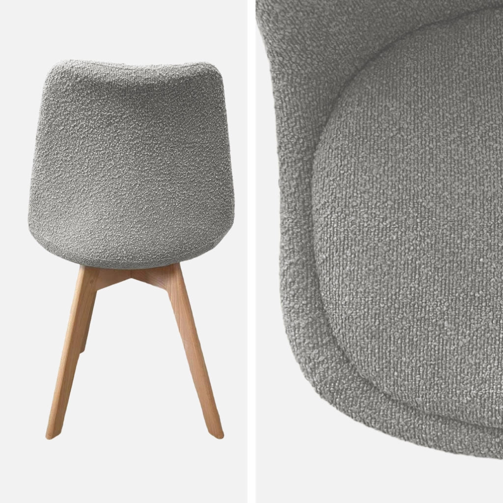 Set 4 sedie scandinave legno di faggio e bouclé strutturato, grigio