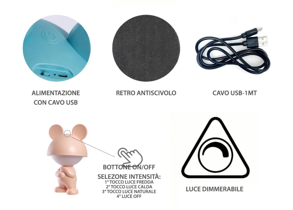 Lampada Led Per Bambini Da Tavolo Comodino Ricaricabile Modello Thinking Boy - Lampada - Azzurro