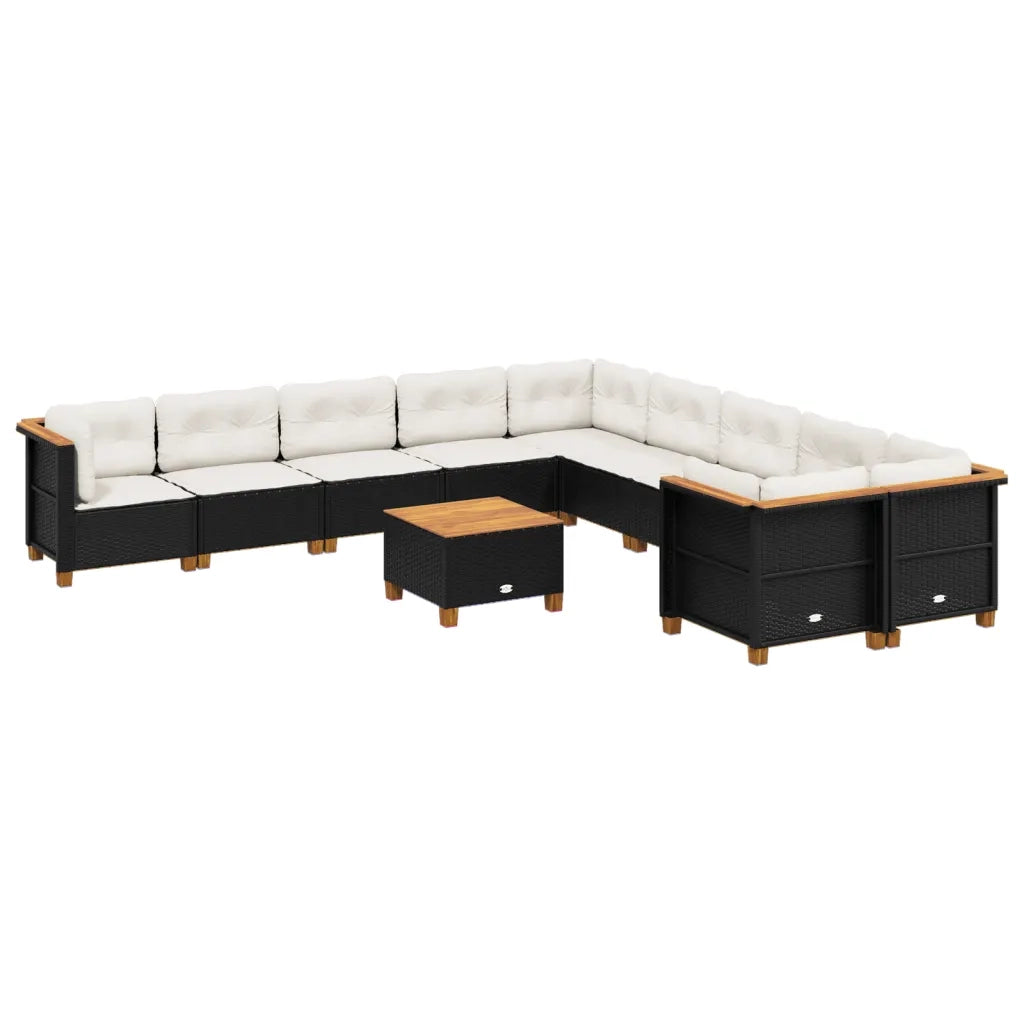 Set Divani da Giardino 11 pz con Cuscini in Polyrattan Nero