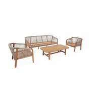 Salotto da giardino in legno e corda, 5 posti, beige