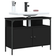 Mobile Lavabo Bagno-Armadietto da bagno Nero 80x30x60 cm in Legno Multistrato 573343