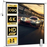 Telo Proiettore Motorizzato da 120" con Telecomando, in Plastica e Metallo, 236.5x8x236.5 cm, Bianco