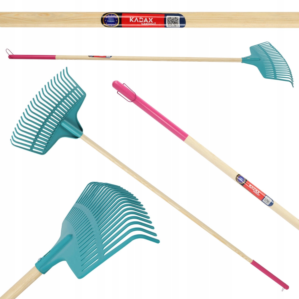 Rastrello per foglie KADAX con manico in legno, 170 cm, universale.