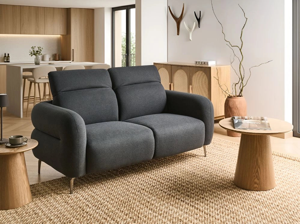 Divano a 2 posti in tessuto nero con poggiatesta regolabili Stile minimalista