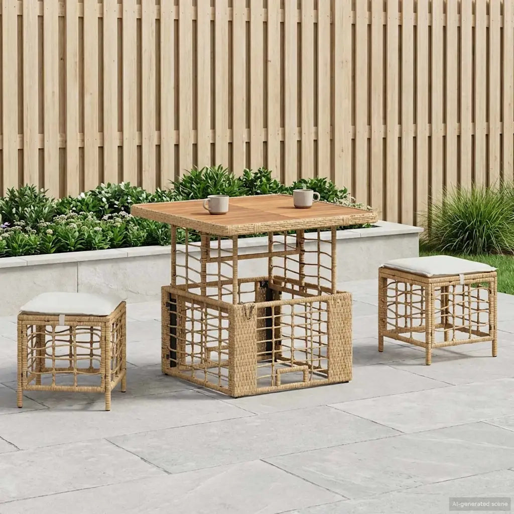 Set da Pranzo per Giardino con cuscino 3 pz | Set Salotto da Giardino Naturale e Bianco