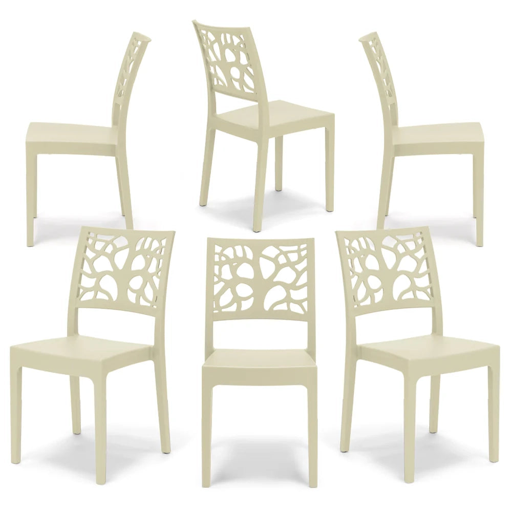Set 6 sedie in polipropilene TETI, impilabile, resistente ai raggi UV, design moderno, ideale per sala da pranzo, cucina, sala d’attesa, bar, ristoranti o giardino, colore Sabbia