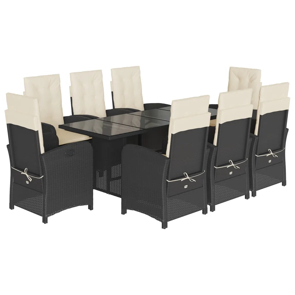 Set da Pranzo da Giardino 9 pz con Cuscini Nero in Polyrattan 3212250