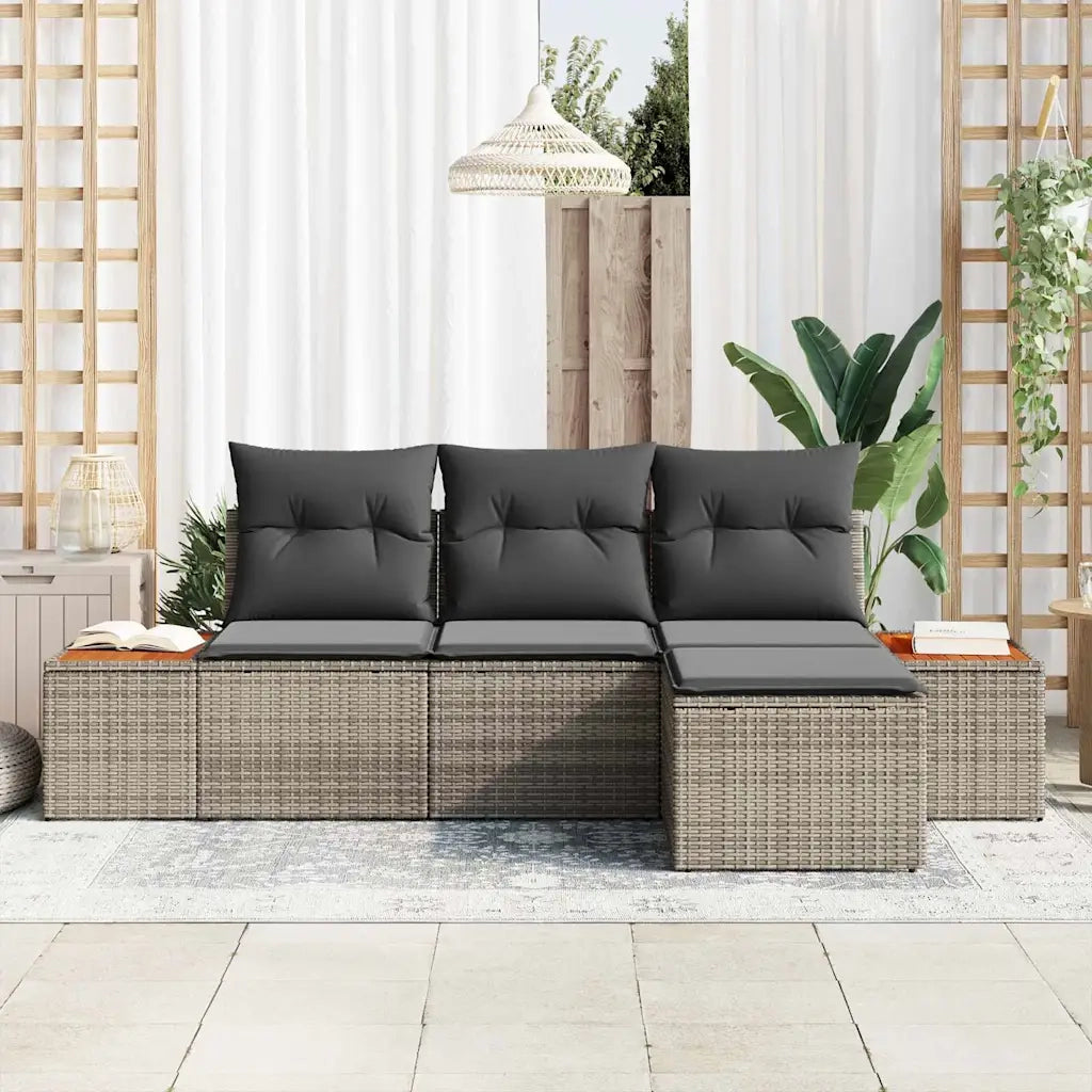 Set Divano da Giardino con cuscino 4 pz | Set Salotto da Giardino Grigio polyrattan