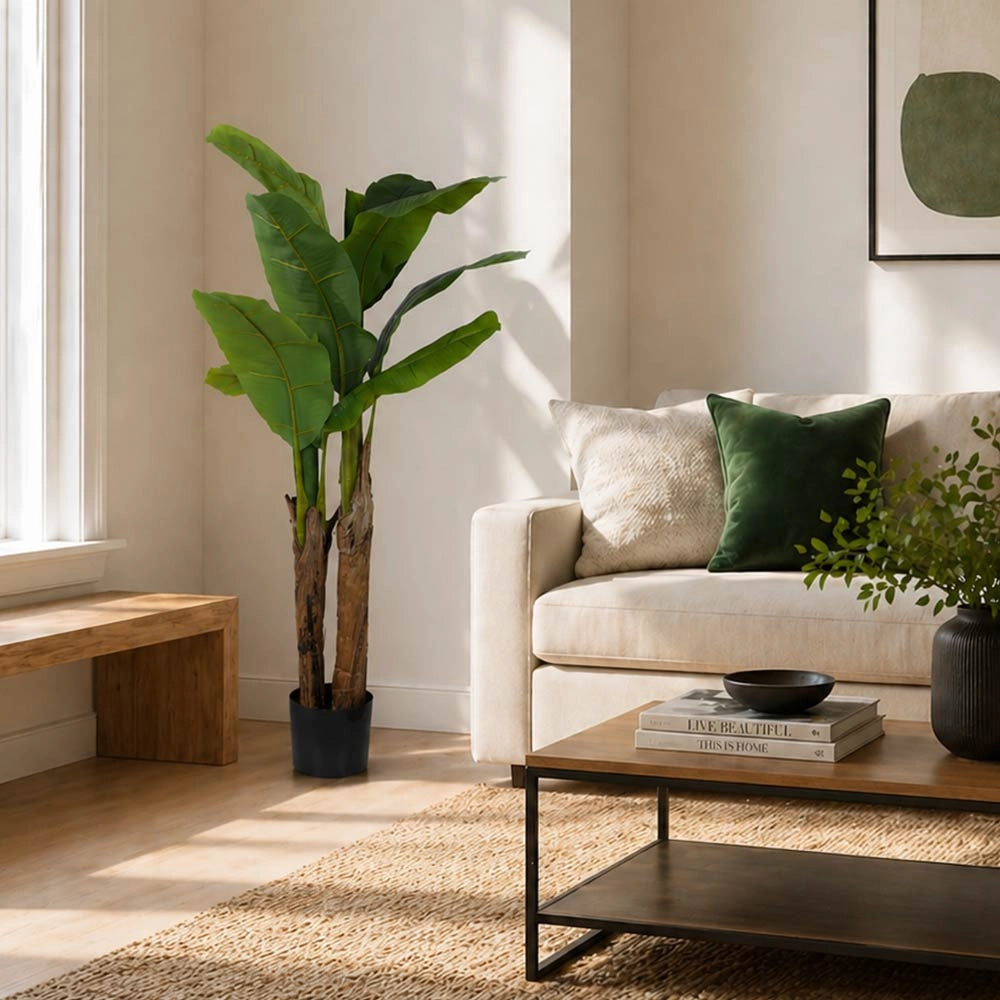 Albero di Banano Artificiale premium con vaso tropicale realistica h 140 cm
