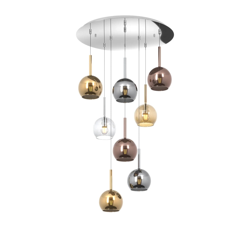 Lampadario Contemporaneo Future Metallo Cromo Vetro Multicolor 8 Luci E27