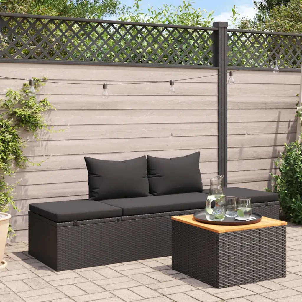 Lettino Prendisole | Sdraio da giardino | Lettino da sole con Cuscini in Polyrattan Nero