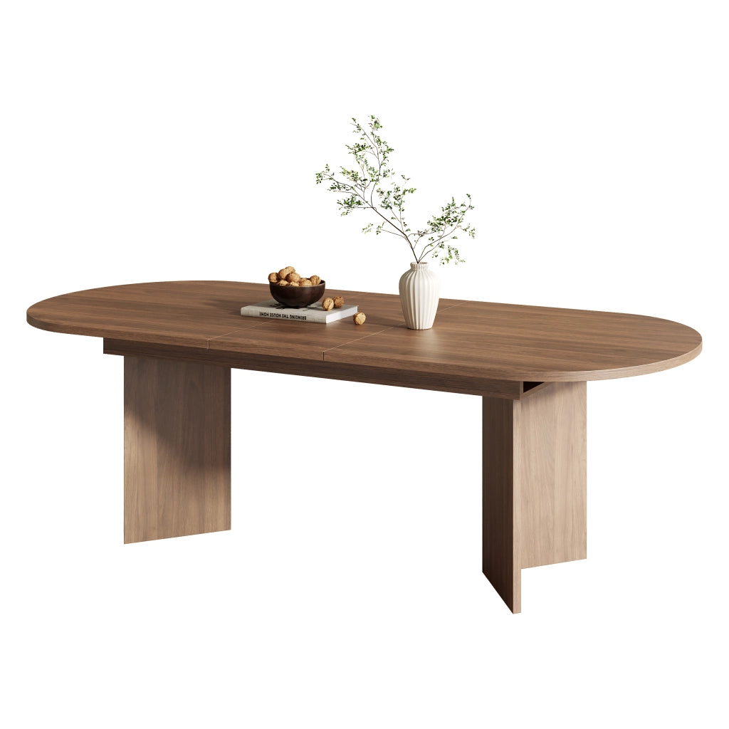 Tavolo allungabile con piano spesso 18 mm e angoli arrotondati, struttura stabile per sala da pranzo, in MDF, noce