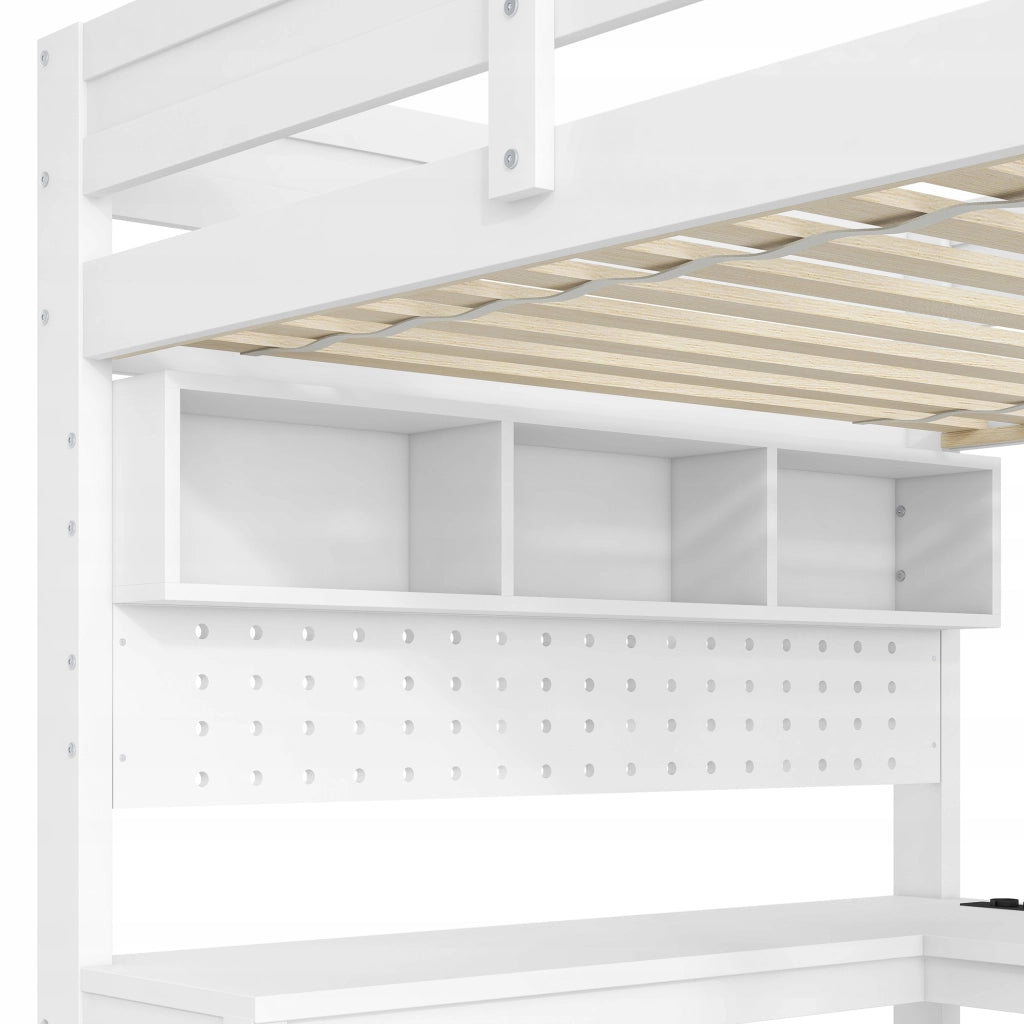 Letto gaming con scrivania - Xylo - 90x200 - Bianco - LED, ricarica, scaffali