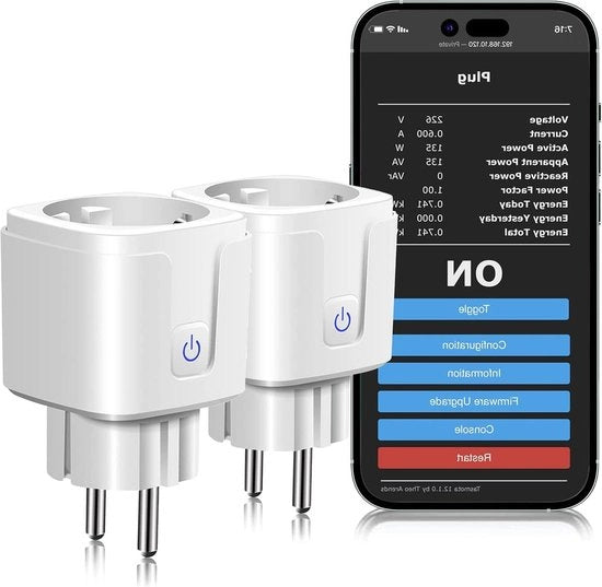 Contatore di corrente 16 A - misuratore di corrente WiFi ESP8266 - timer di presa di corrente - compatibile con Domoticz - ioBroker - Home Assistant - Google Alexa - 24 G - 2 pezzi