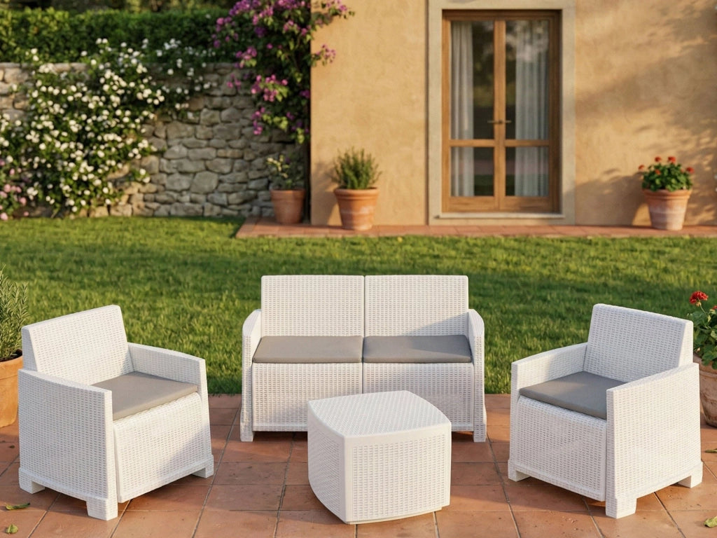 Salottino Outdoor Amer, set Salotto da Esterno 4 Posti Made in Italy, Bianco