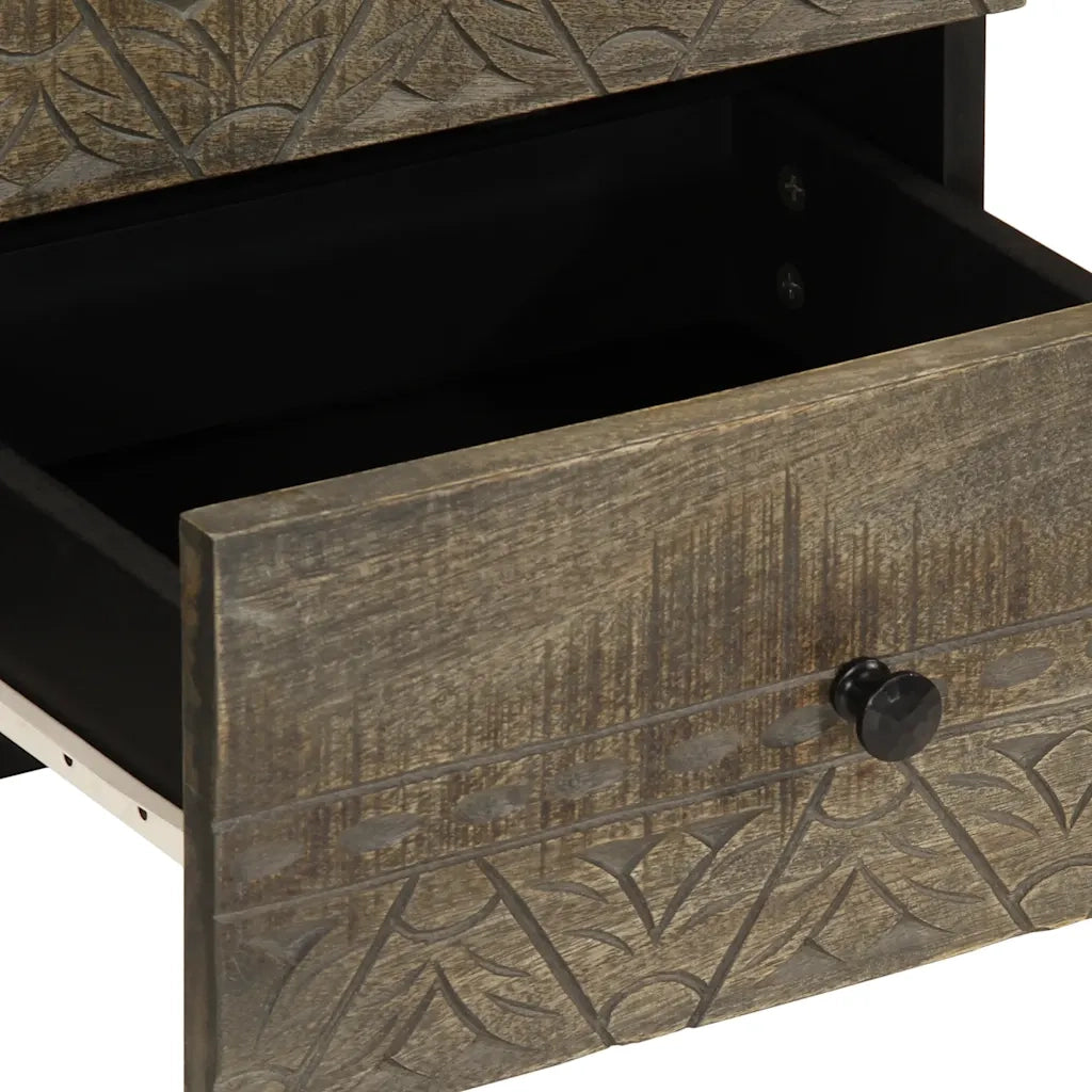 Comodino | Armadio da Notte | Mobiletto da notte Grigio Chiaro 40x33x46 cm in Legno Massello di Mango