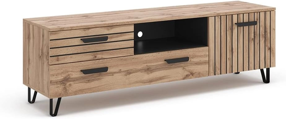 Mobile tv Amber, Rovere, 150 x 48.5 cm, con vano portaoggetti per spazio aggiuntivo