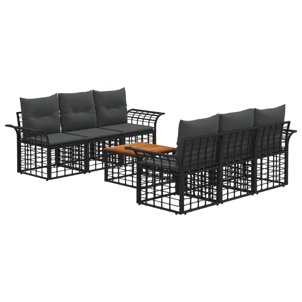 Set di divani da esterno 7 pz Nero e Grigio scuro polyrattan 3437643