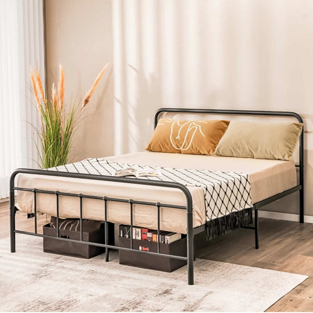 Struttura del letto in metallo con testiera pediera doghe-Giroletto moderna silenziosa 208x164cm Nero