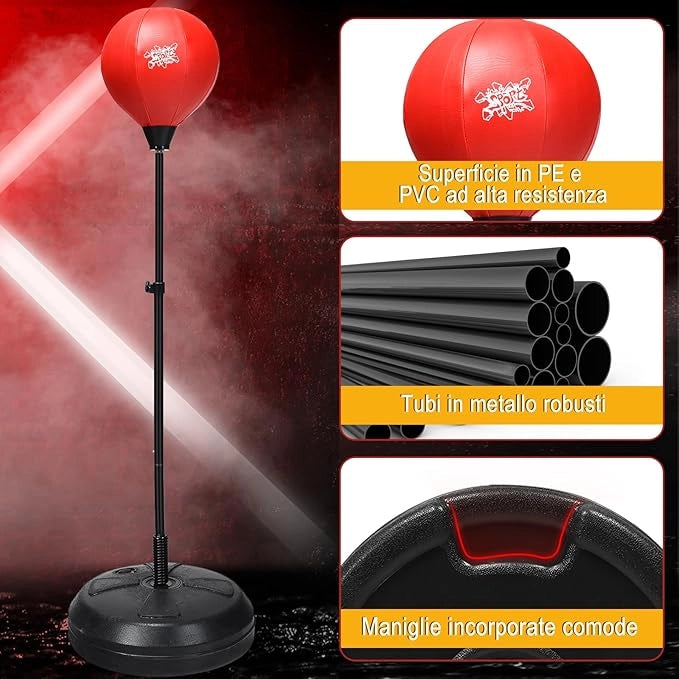 Punching Ball da Terra Altezza Regolabile 120-154 cm, Sacco di Pugilato con Guanti Inclusi, Palla di Boxe con Base per Adulti e Bambini