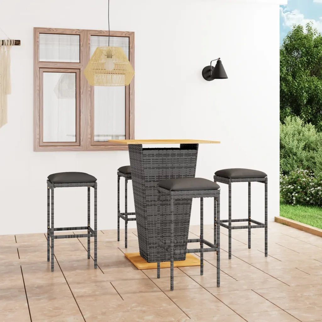 Set da Bar da Giardino 5 pz con Cuscini in Polyrattan Grigio cod mxl 35341