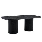 Tavolo da pranzo per 6-8 persone con piano ovale e base scanalata; stile wabi sabi; in MDF; nero; 180×90×76 cm