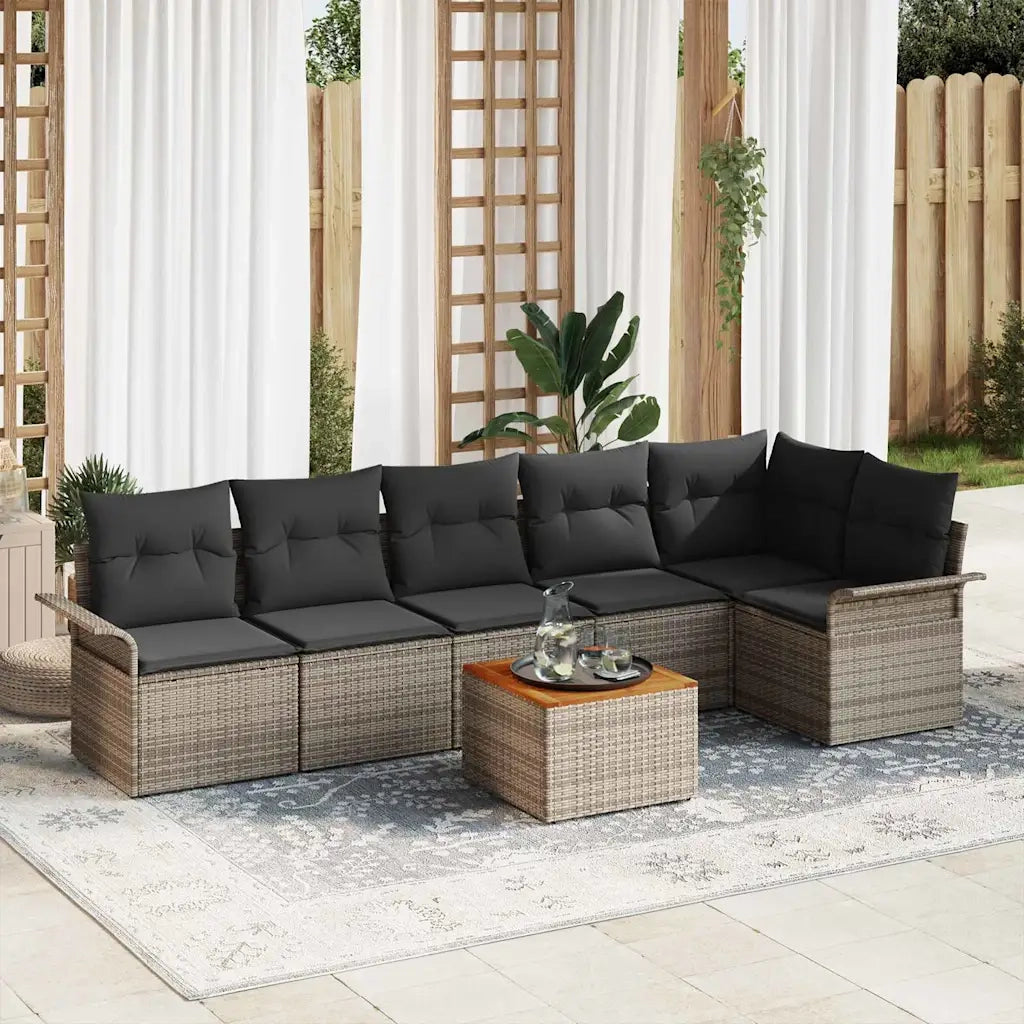 Set Divano da Giardino 7 pcs Grigio polyrattan