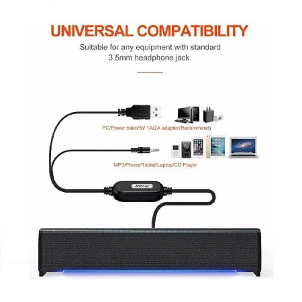 Trade Shop - Altoparlanti Q-t125 Speaker Soundbar Per Pc Potenziamento Bassi E Led Alla Base -