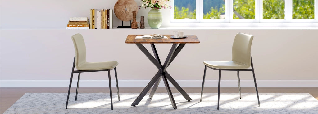 Tavolo da pranzo quadrato con struttura a X e 4 piedini regolabili, per cucina e soggiorno, in truciolare, marrone, 80 × 80 × 75 cm